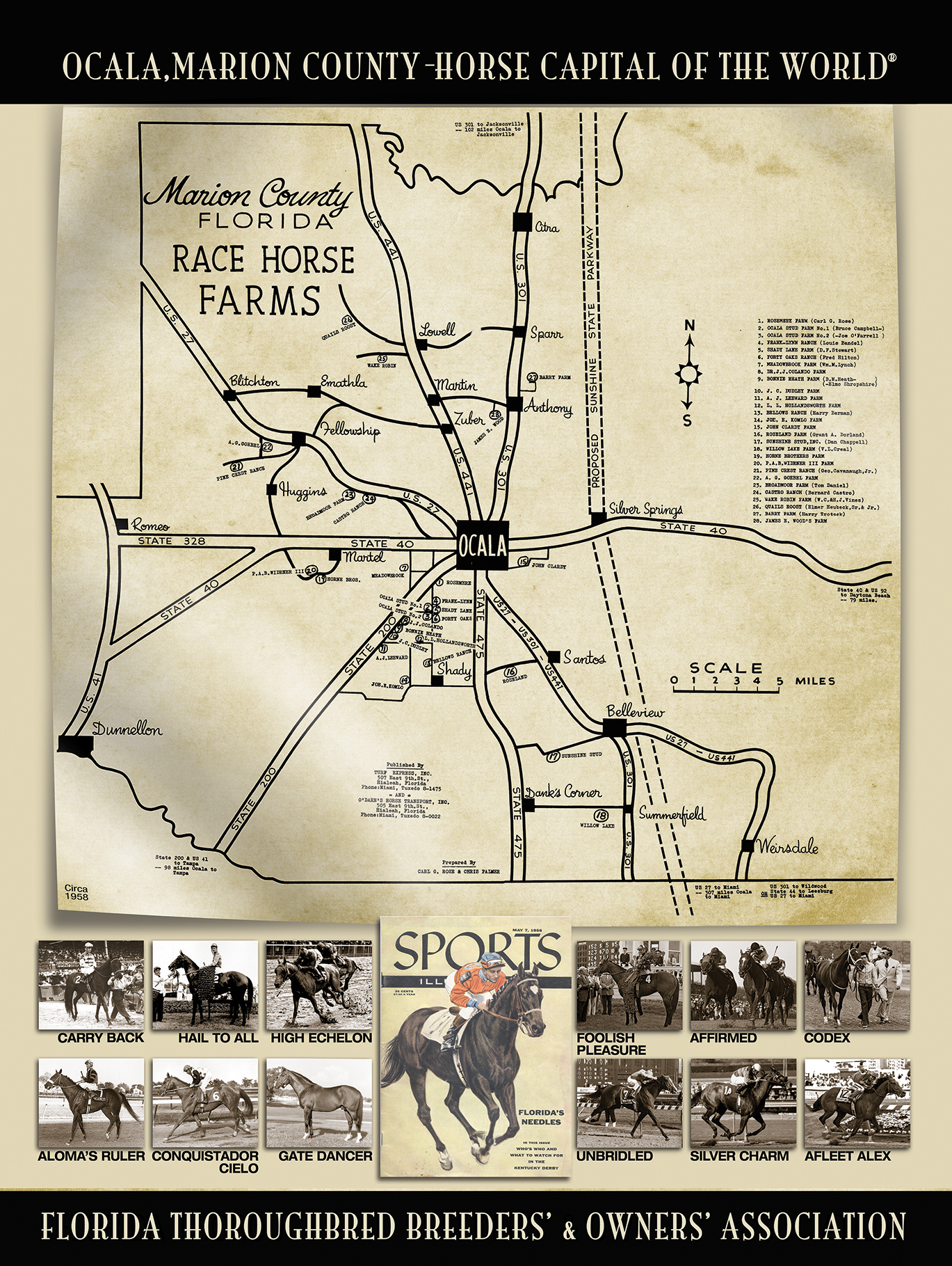 1958 Ocala Horse Farms map
