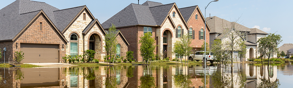 A row of flooded homes.