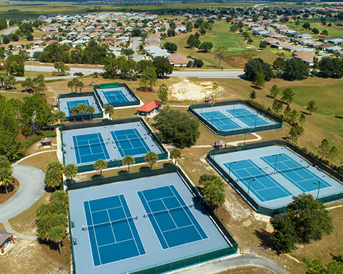 An aerial view of the tennis courts at On Top of the World