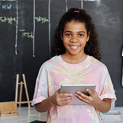 A girl learning at home.