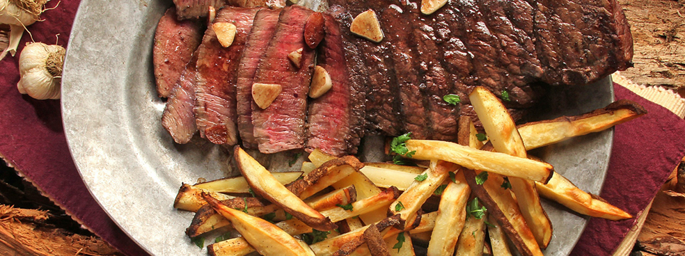 A big platter of steak and fries