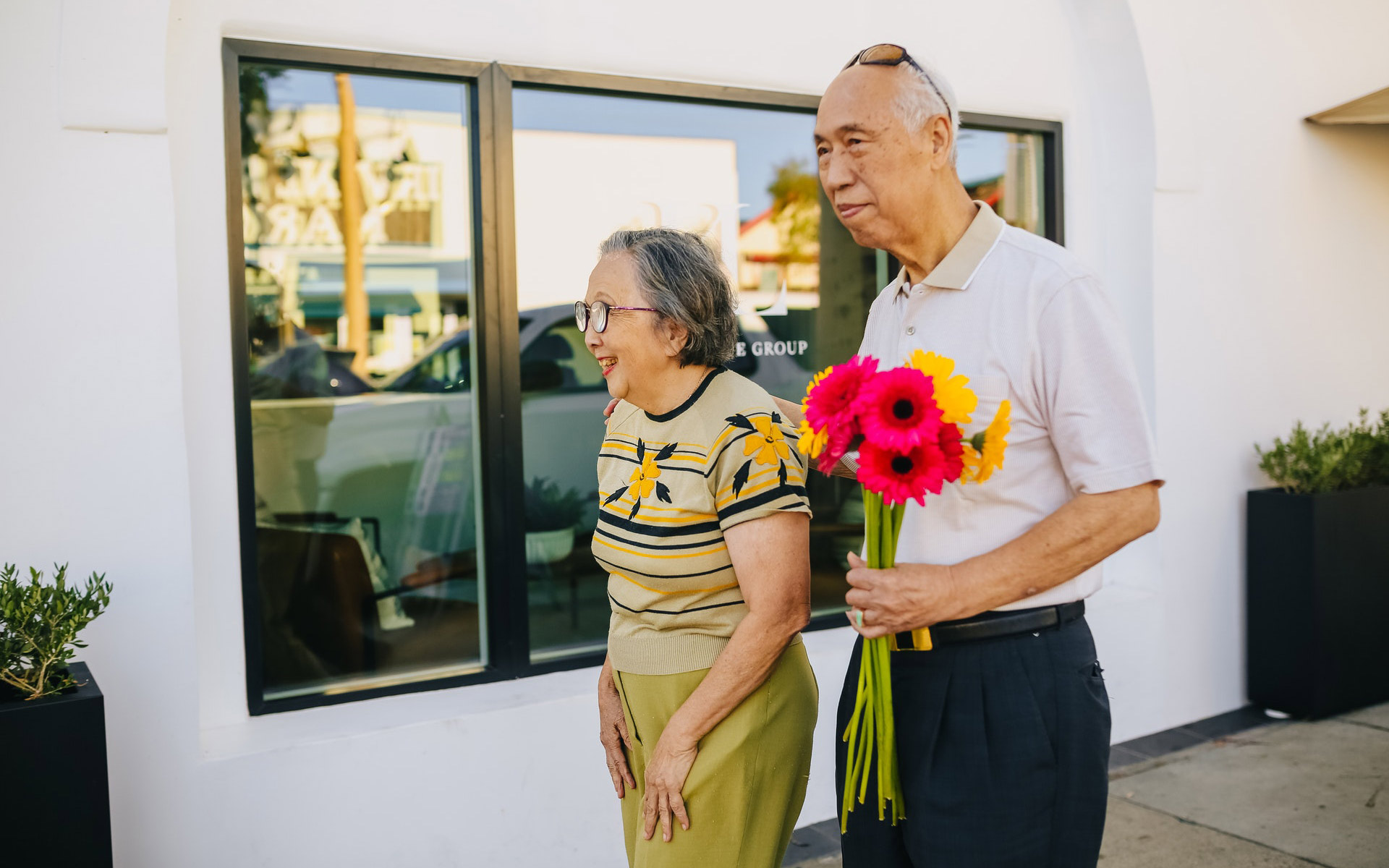 A smiling senior couple.