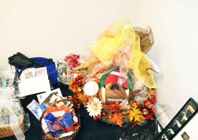 Gift baskets being assembled for the event.