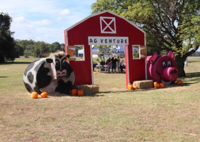 A cow and pig made from hay — the perfect backdrop for photos at the Fall Festival