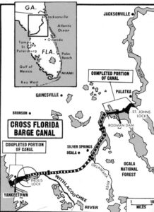 Construction map of the Cross Florida Barge Canal as of Jan-1971, when construction was halted. 