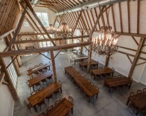 An overhead view of the events barn at Protea.