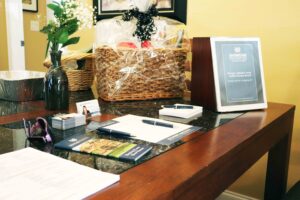 The welcome table at Dawn's open house.