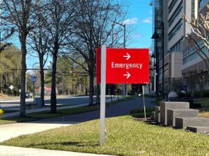 The emergency sign next to Shands in Gainesville