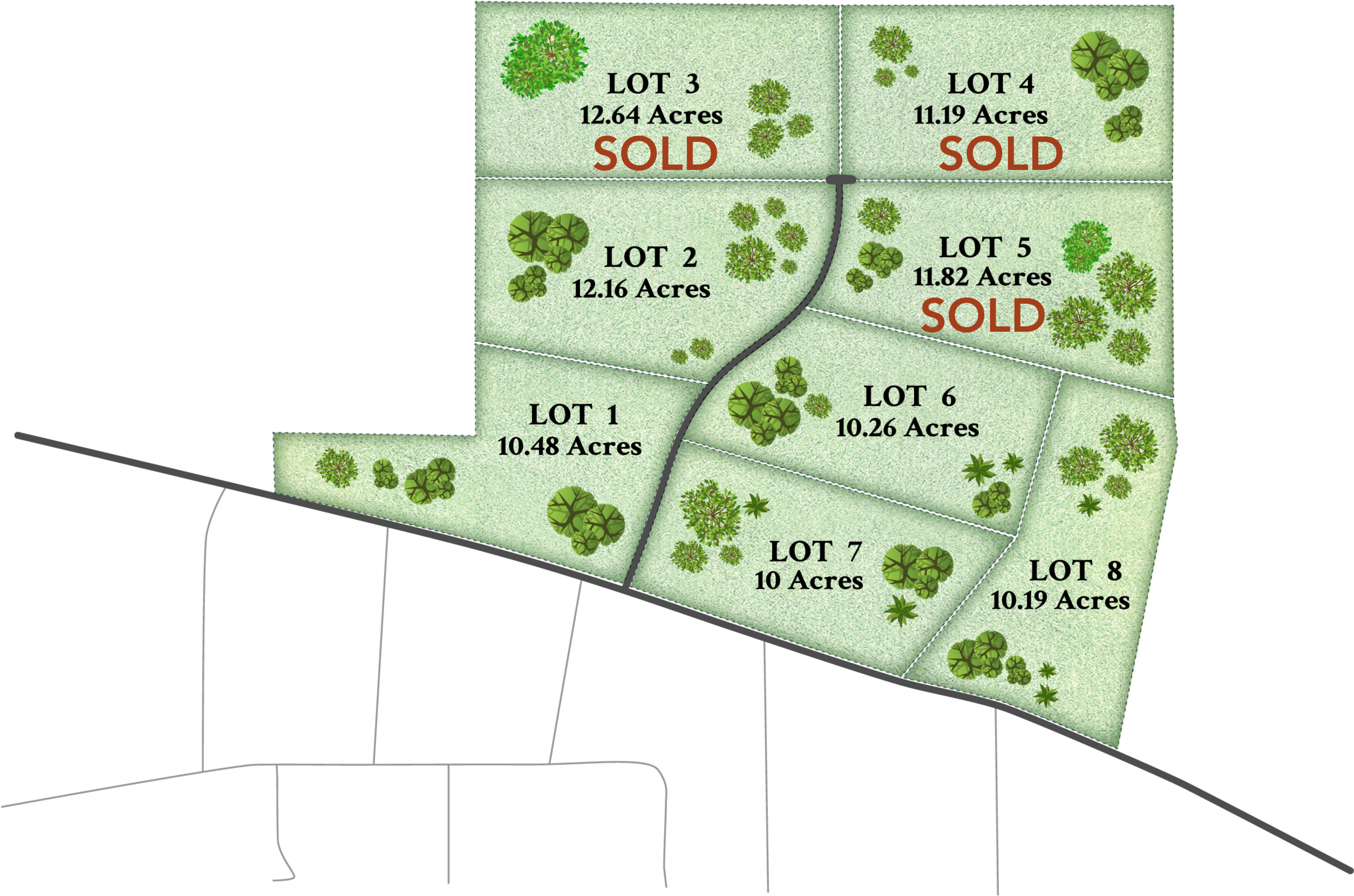 A map of Westfield Farms Lots– 3,4,5 are sold.