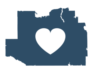 The outline of Marion County with a heart.
