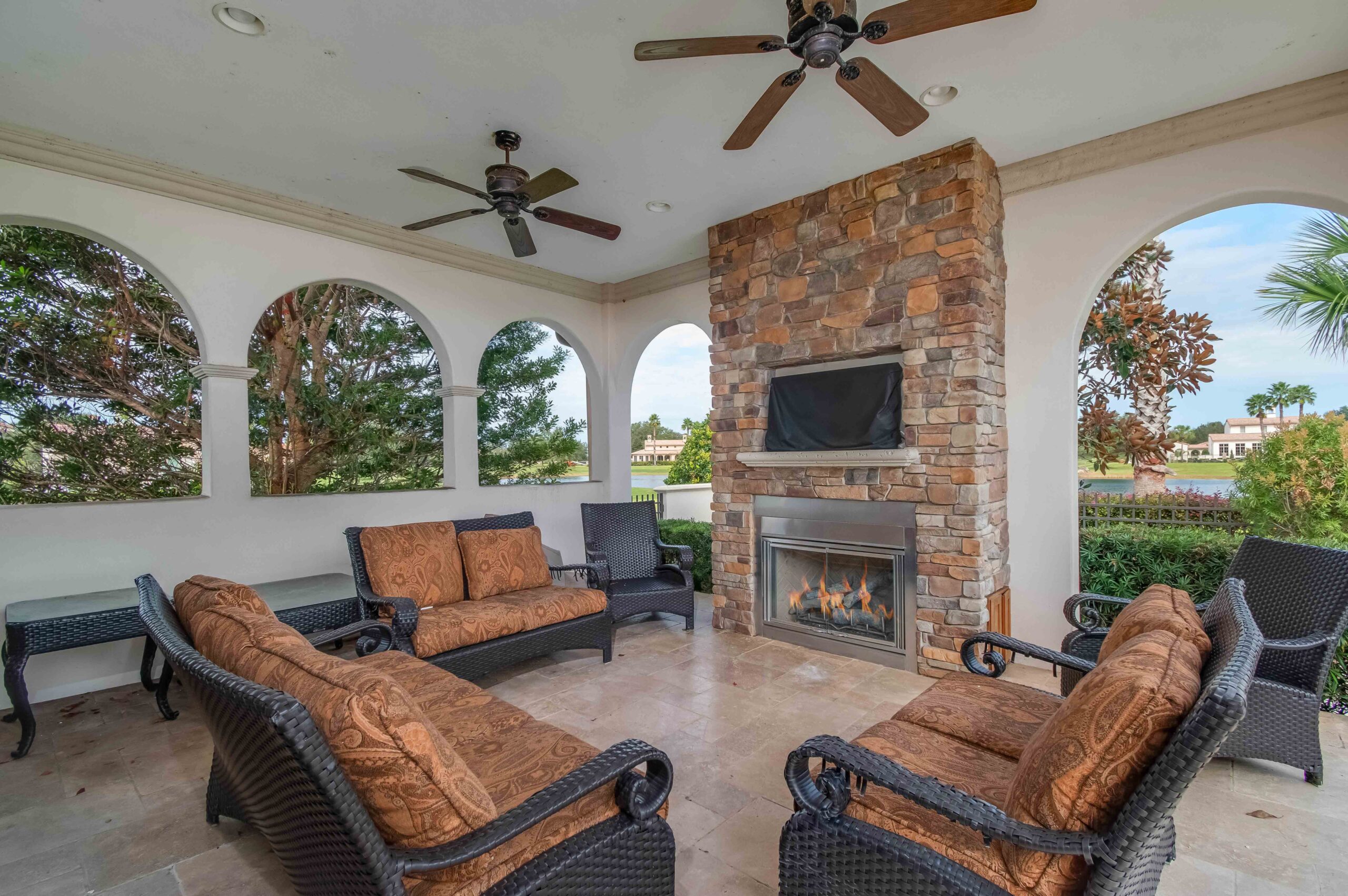 outdoor patio with fireplace