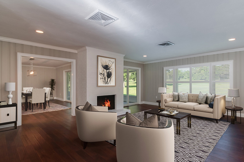Gorgeous open floor plan living room with furniture