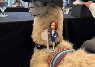 Roxanne Free's bobble head doll and Alpaca Bob