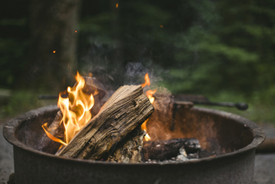 a crackling campfire