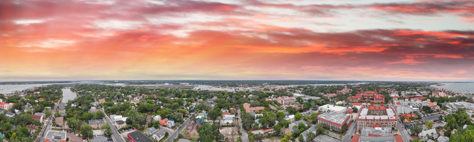 St,Augustine,At,Sunset.,Panoramic,Aerial,View,Of,City,Skyline