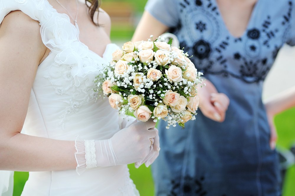 Beautiful wedding bouquet in bride's hand