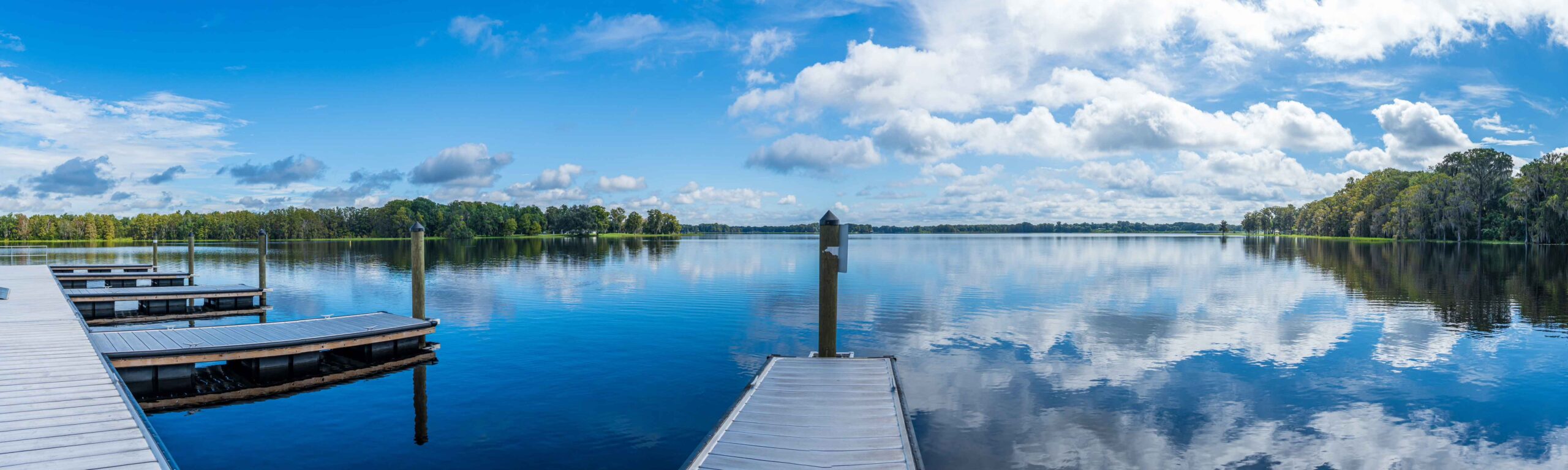 Panorama of Henderson Lake from Wallace Brooks Park boat dock - Inverness, Florida, USA