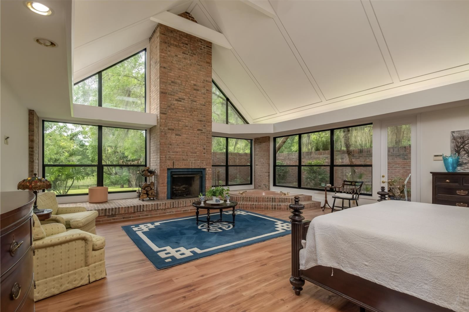 The fireplace at River Mist Farm