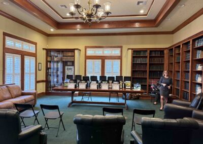 A table full of the awards.
